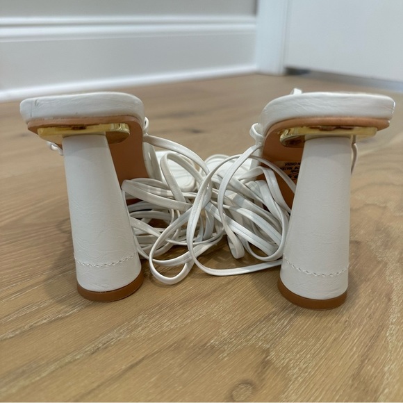 Lulus Zindy White Lace-up High Heel Sandals Womens 6.5 Wedding Formal Bride Bach - Picture 11 of 13